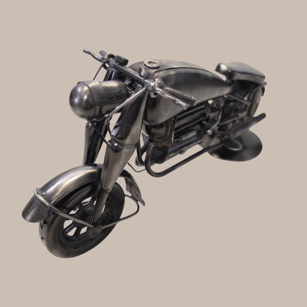 Industrial Scrap Metal Motorcycle Sculpture Welded Iron Biker Decor Model 9 Inch
